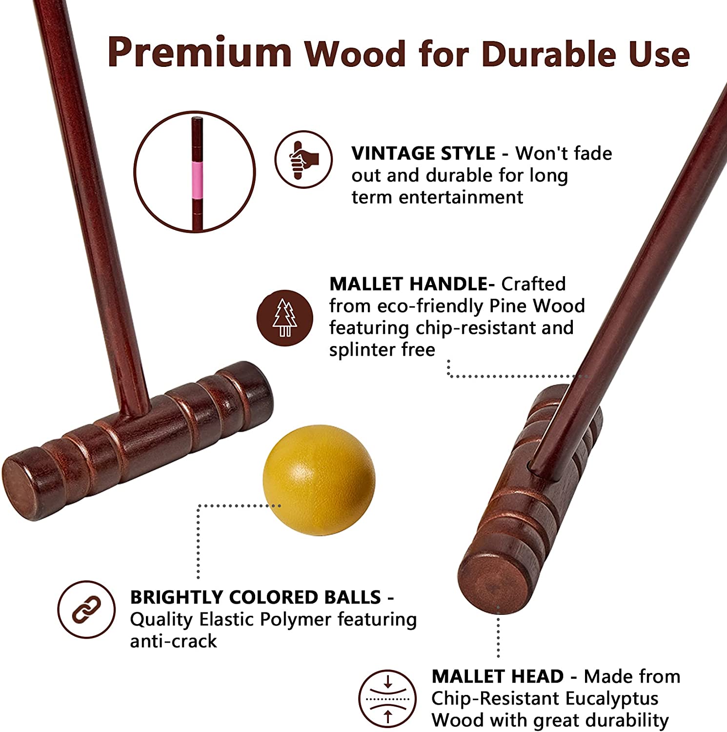 Croquet package: mallets wooden balls wickets