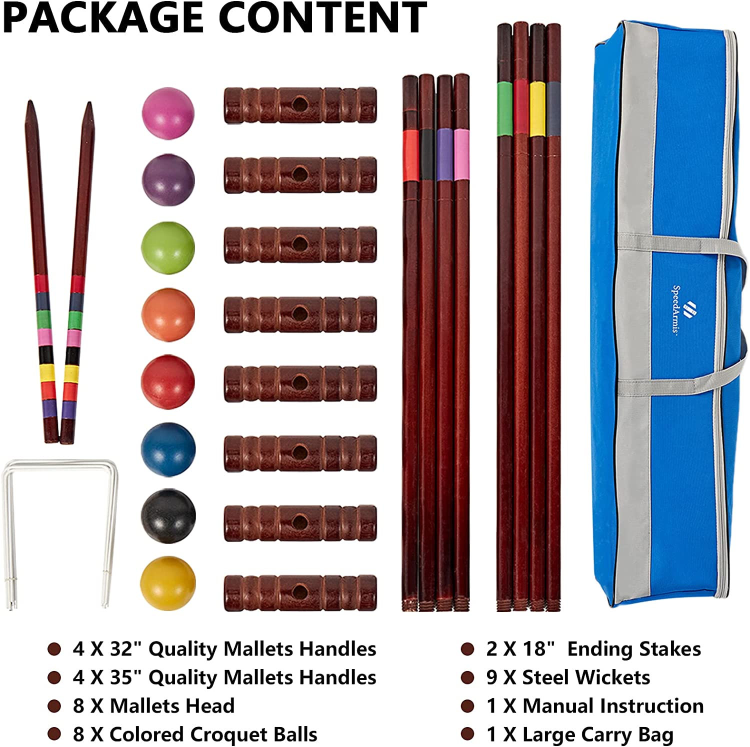 Croquet package: mallets wooden balls wickets