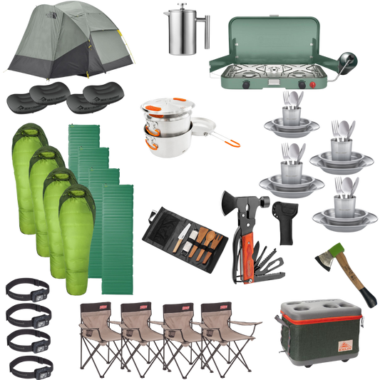 Camping Package for Four. 4 Sleeping bags and pads, tent, chairs, stove