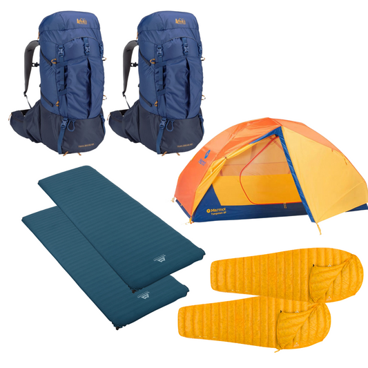 2 Backpacks , lightweight backpacking tent for 2, two sleeping bags and pads