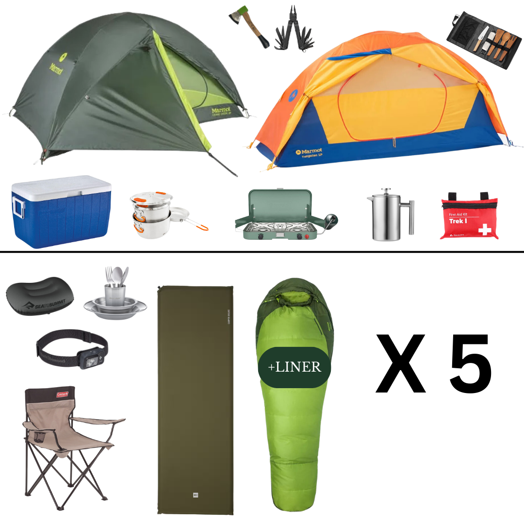 Camping Complete Package for 5 with 2 Tents - Summer Edition