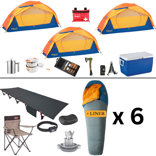 Camping Complete Package for 6 with 3 Tents - Spring Edition