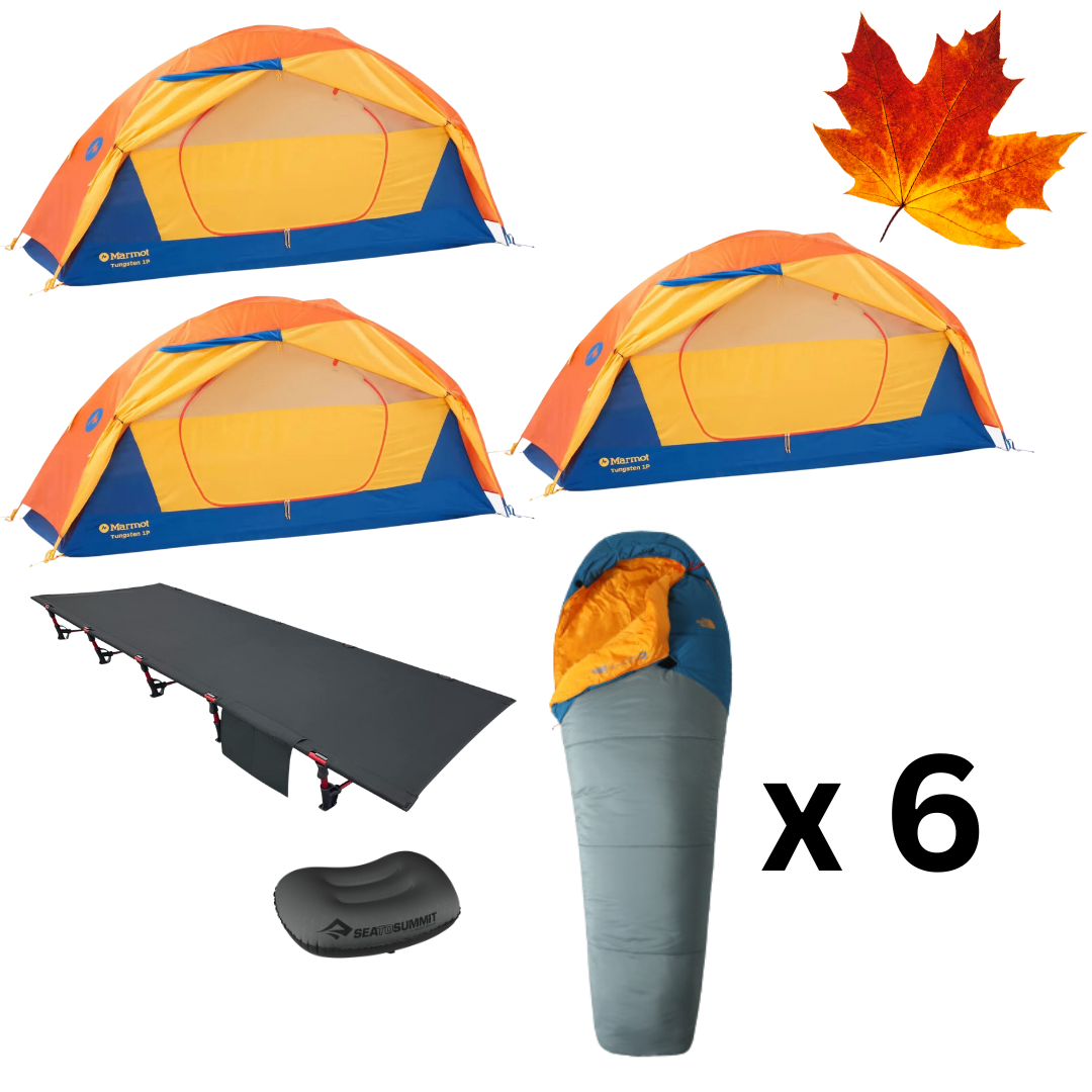Minimalist Fall Camping Package for Six with Three Tents