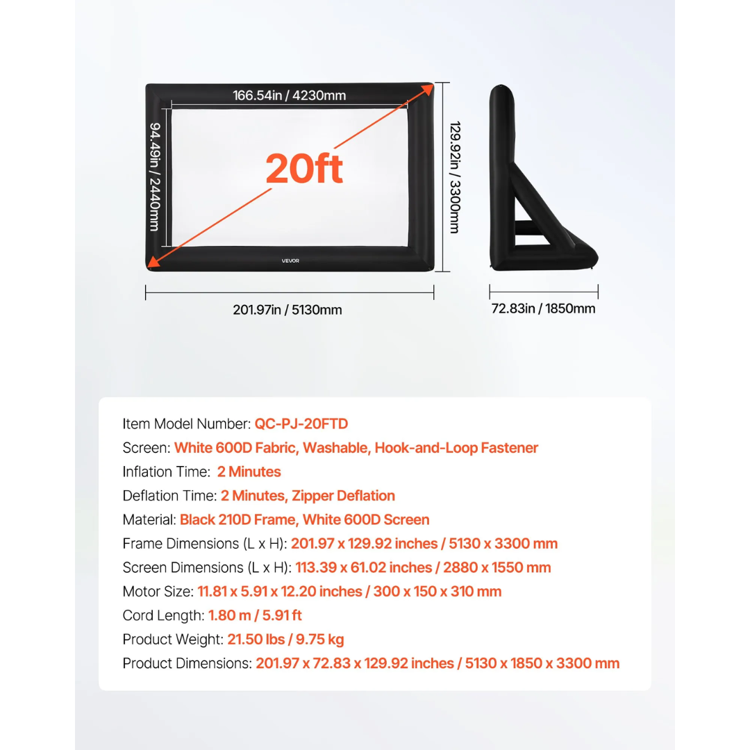 Outdoor Cinema — 20ft Inflatable Screen + Premium Projector + Sound System + Power Station