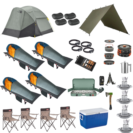 Camping Package for Four. Sleeping bags and cots, tent, chairs, stove